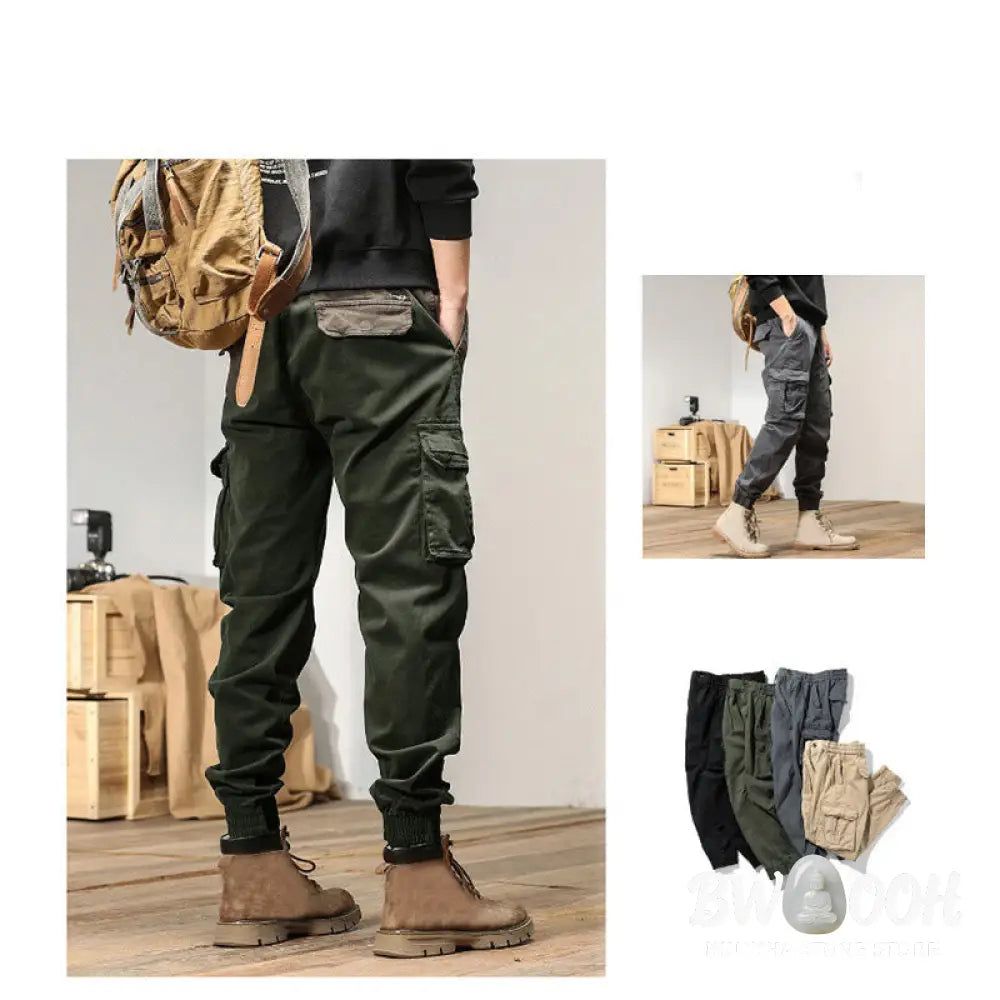 Buddha Stones Summer Cotton Elastic Cuffs Tapered Men’s Pants With Pockets - Men’s Pants