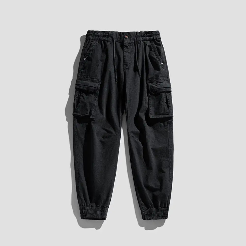 Buddha Stones Summer Cotton Elastic Cuffs Tapered Men’s Pants With Pockets - Black / US/UK/AU36，EU46 (L) - Men’s Pants