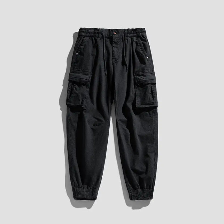 Buddha Stones Summer Cotton Elastic Cuffs Tapered Men’s Pants With Pockets - Black / US/UK/AU36，EU46 (L) - Men’s Pants