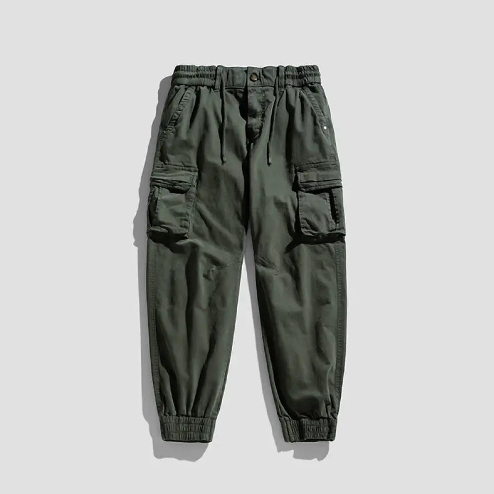 Buddha Stones Summer Cotton Elastic Cuffs Tapered Men’s Pants With Pockets - DarkSeaGreen / US/UK/AU36，EU46 (L) - Men’s