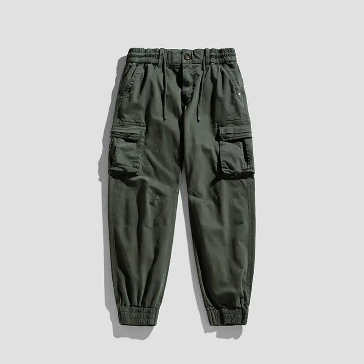 Buddha Stones Summer Cotton Elastic Cuffs Tapered Men’s Pants With Pockets - DarkSeaGreen / US/UK/AU36，EU46 (L) - Men’s