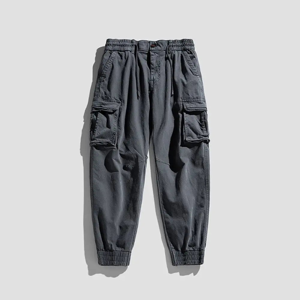 Buddha Stones Summer Cotton Elastic Cuffs Tapered Men’s Pants With Pockets - Gray / US/UK/AU36，EU46 (L) - Men’s Pants