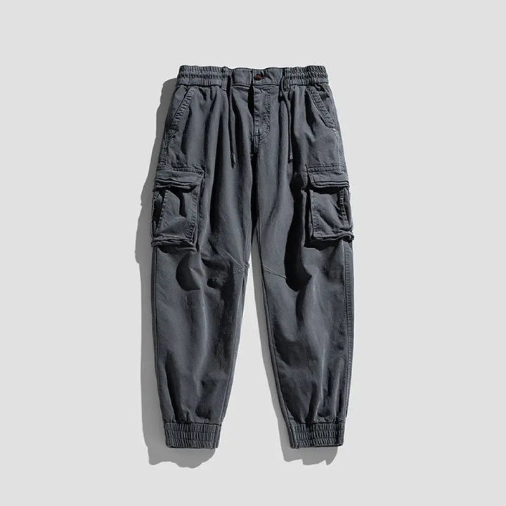 Buddha Stones Summer Cotton Elastic Cuffs Tapered Men’s Pants With Pockets - Gray / US/UK/AU36，EU46 (L) - Men’s Pants