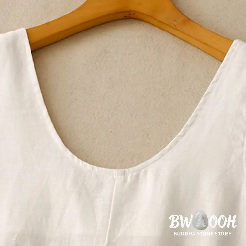 Buddha Stones Summer Daily Casual Pure Color Crew Neck Simple Design Sleeveless Midi Dress With Pockets - Midi Dress