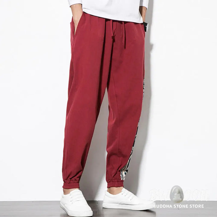 Buddha Stones Summer Dragon Waves Cotton Men’s Pants With Pockets - Men’s Pants