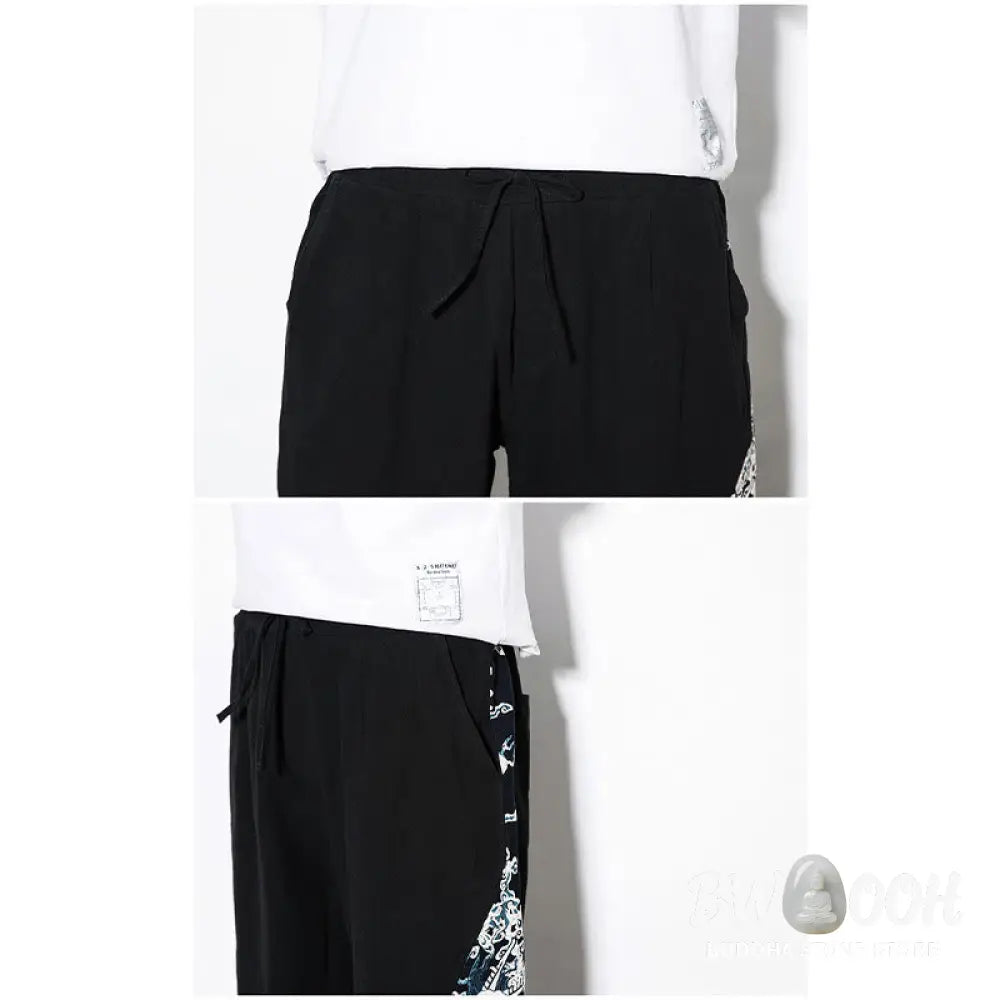 Buddha Stones Summer Dragon Waves Cotton Men’s Pants With Pockets - Men’s Pants