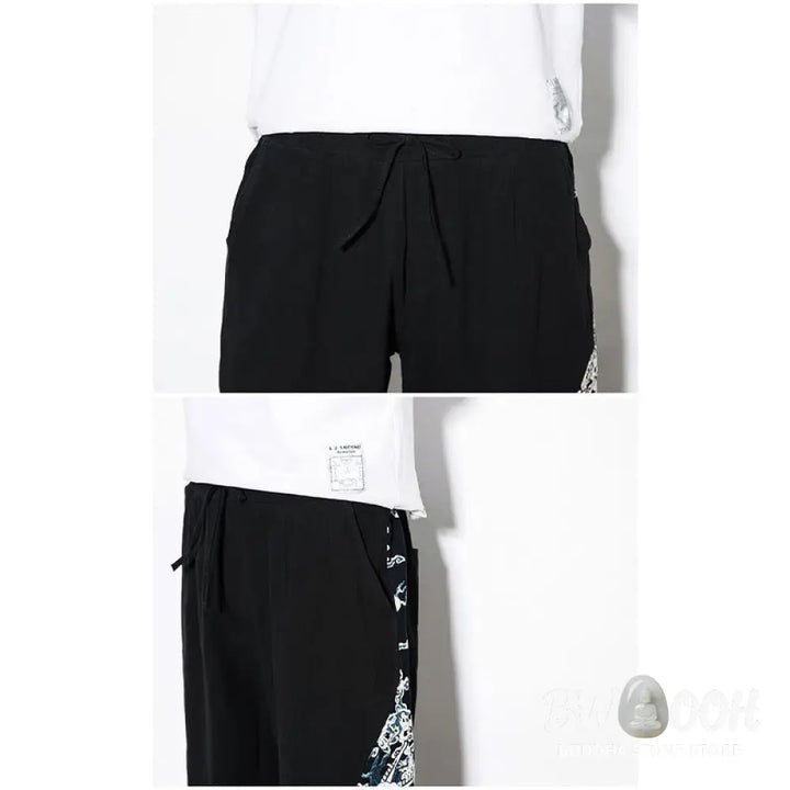 Buddha Stones Summer Dragon Waves Cotton Men’s Pants With Pockets - Men’s Pants