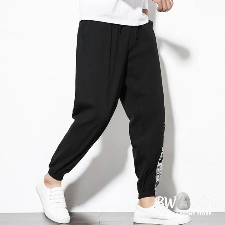 Buddha Stones Summer Dragon Waves Cotton Men’s Pants With Pockets - Men’s Pants