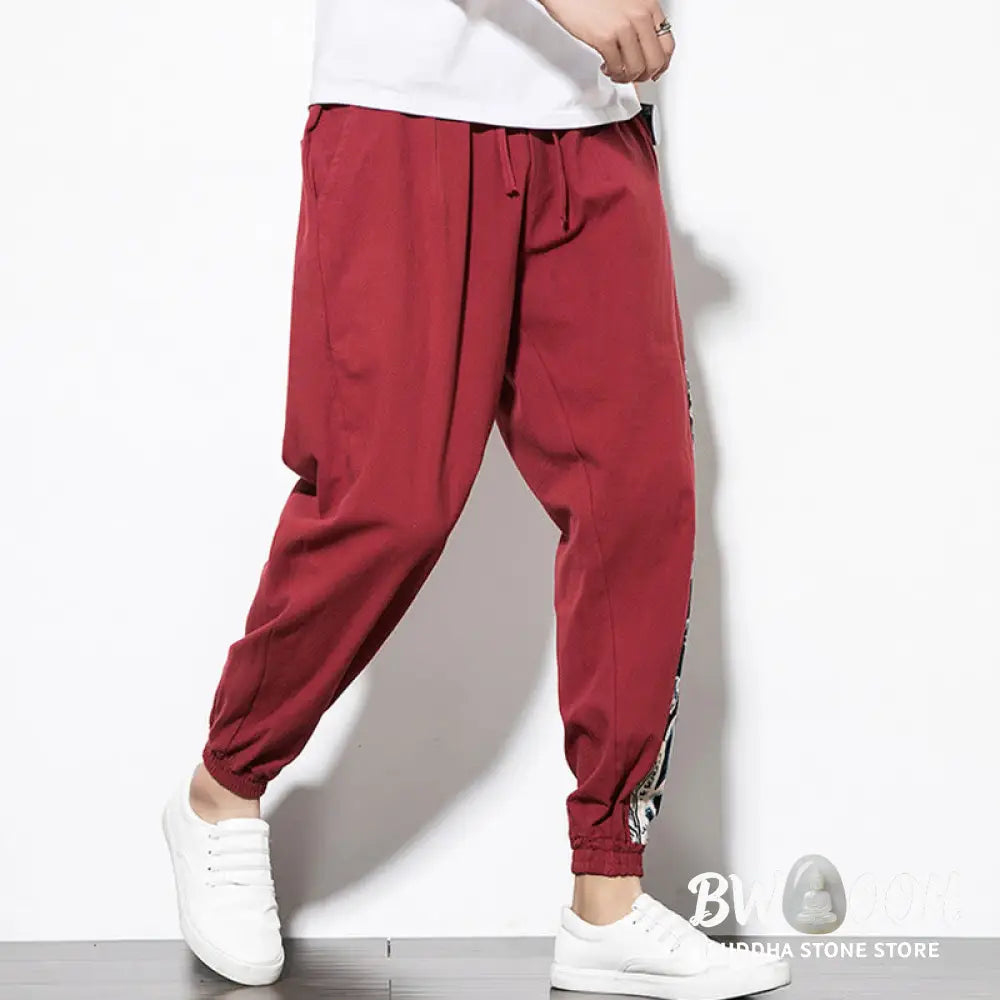 Buddha Stones Summer Dragon Waves Cotton Men’s Pants With Pockets - Men’s Pants