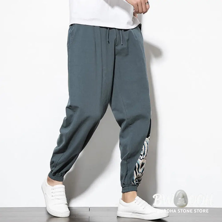 Buddha Stones Summer Dragon Waves Cotton Men’s Pants With Pockets - Men’s Pants
