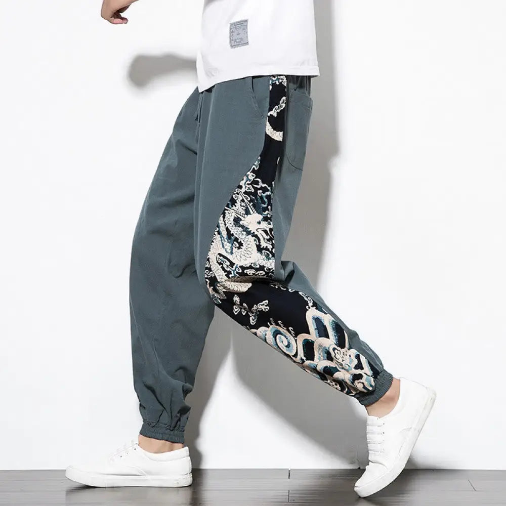 BWOOOH printed yoga pants - Summer Dragon Waves Cotton Men's Pants W