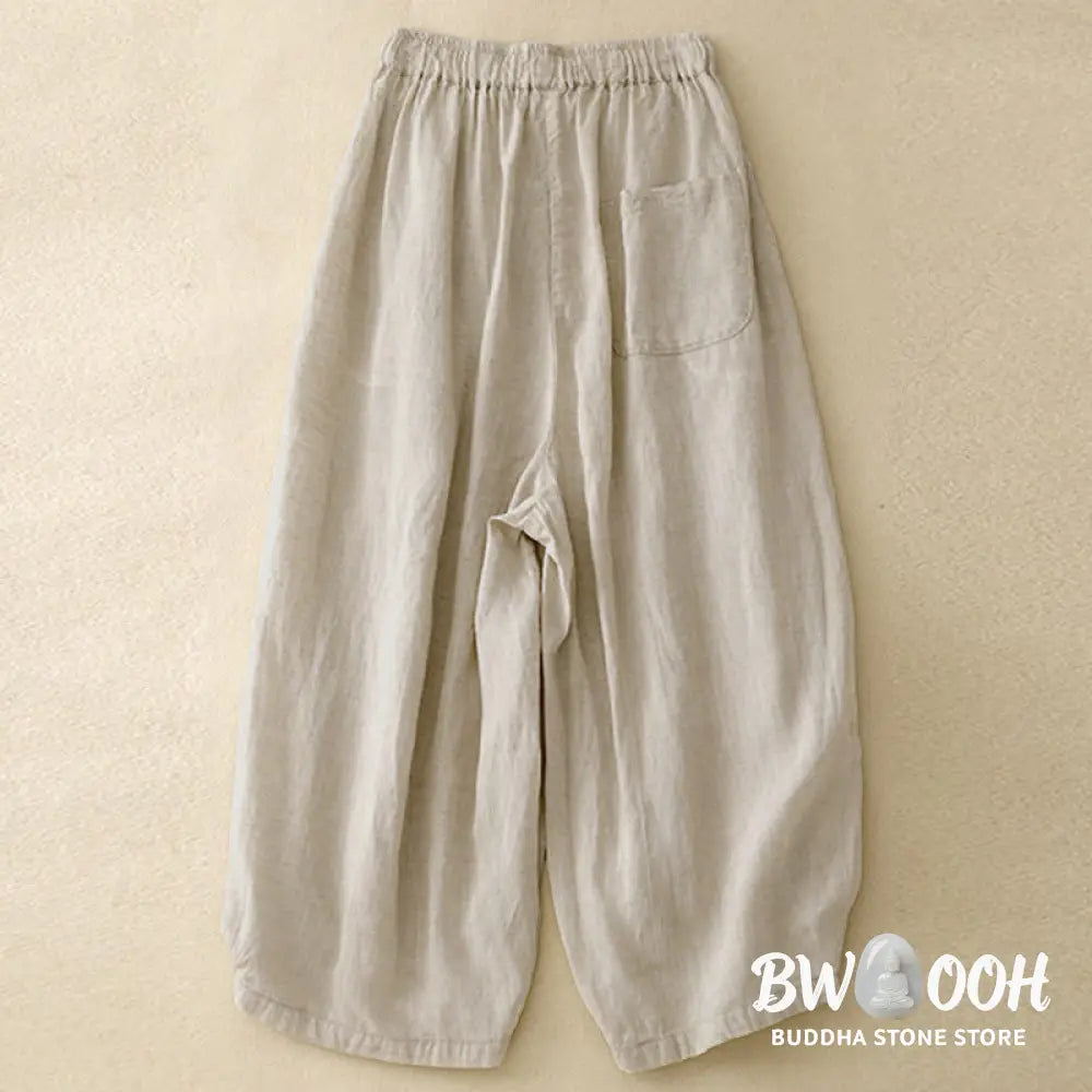 Buddha Stones Summer Elastic Waist Cotton Women’s Capri Cropped Harem Pants With Pockets - Women’s Harem Pants