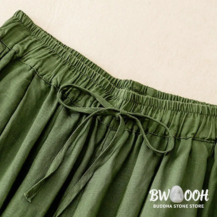 Buddha Stones Summer Elastic Waist Cotton Women’s Capri Cropped Harem Pants With Pockets - Women’s Harem Pants