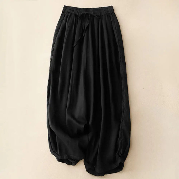 Buddha Stones Summer Elastic Waist Cotton Women’s Capri Cropped Harem Pants With Pockets - Black / US4，UK/AU8，EU36 (L)
