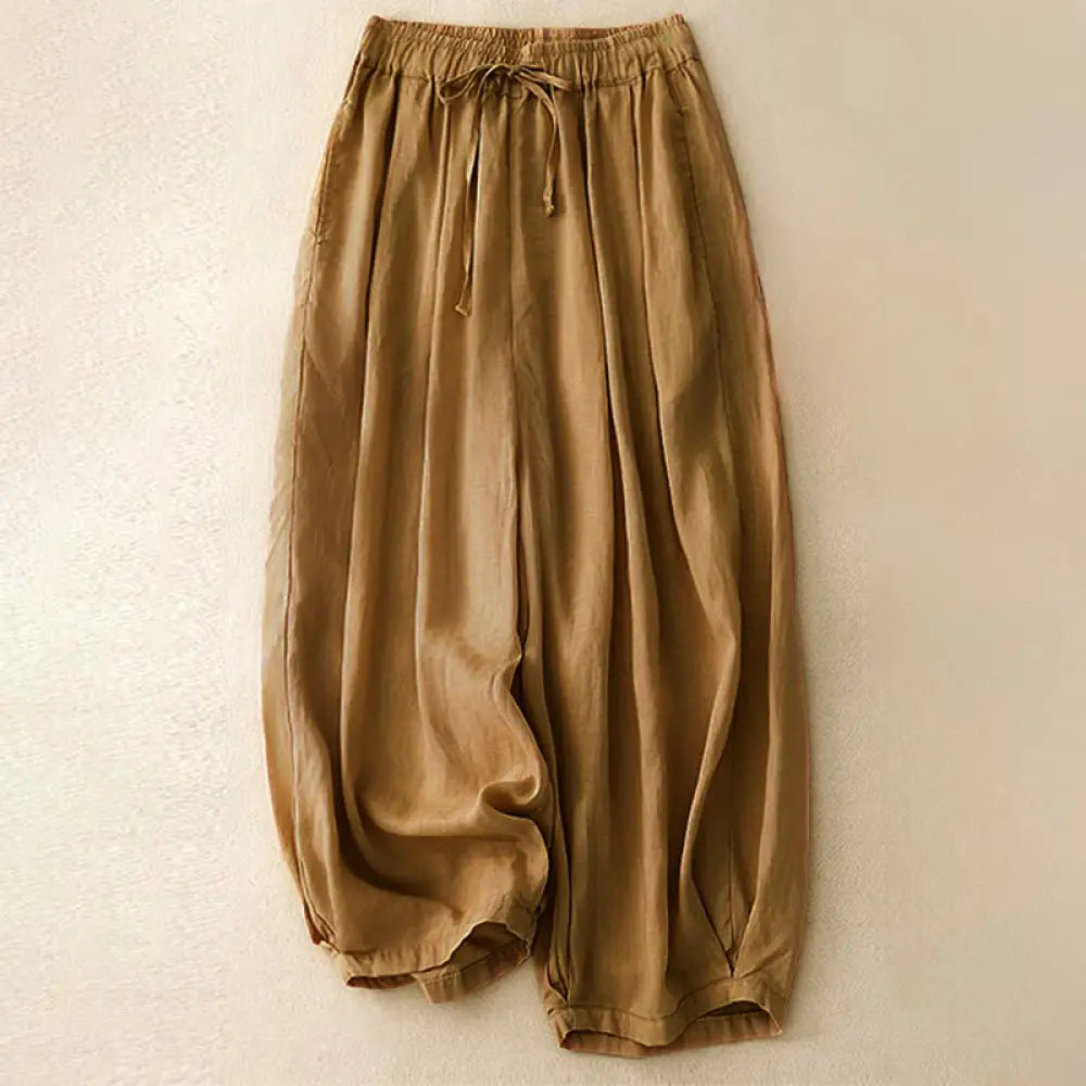 Buddha Stones Summer Elastic Waist Cotton Women’s Capri Cropped Harem Pants With Pockets - Peru / US4，UK/AU8，EU36 (L)