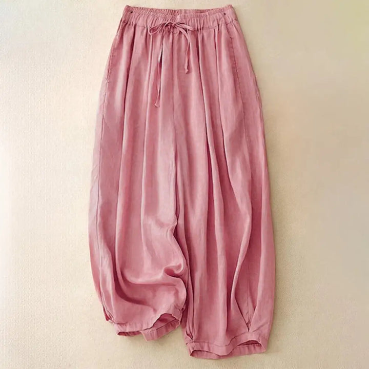 Buddha Stones Summer Elastic Waist Cotton Women’s Capri Cropped Harem Pants With Pockets - Pink / US4，UK/AU8，EU36 (L)