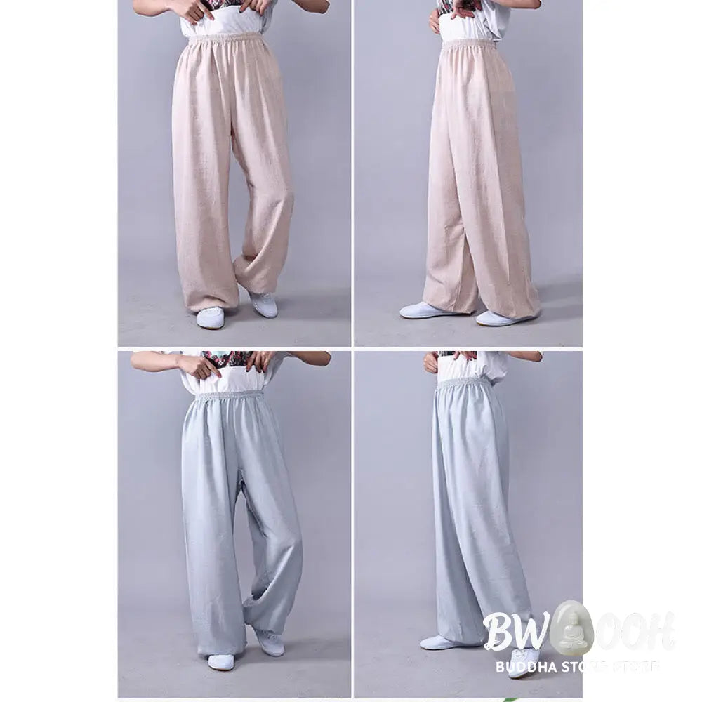 Buddha Stones Summer Elastic Waist Tai Chi Qigong Practice Cotton Linen Unisex Pants - Unisex Pants