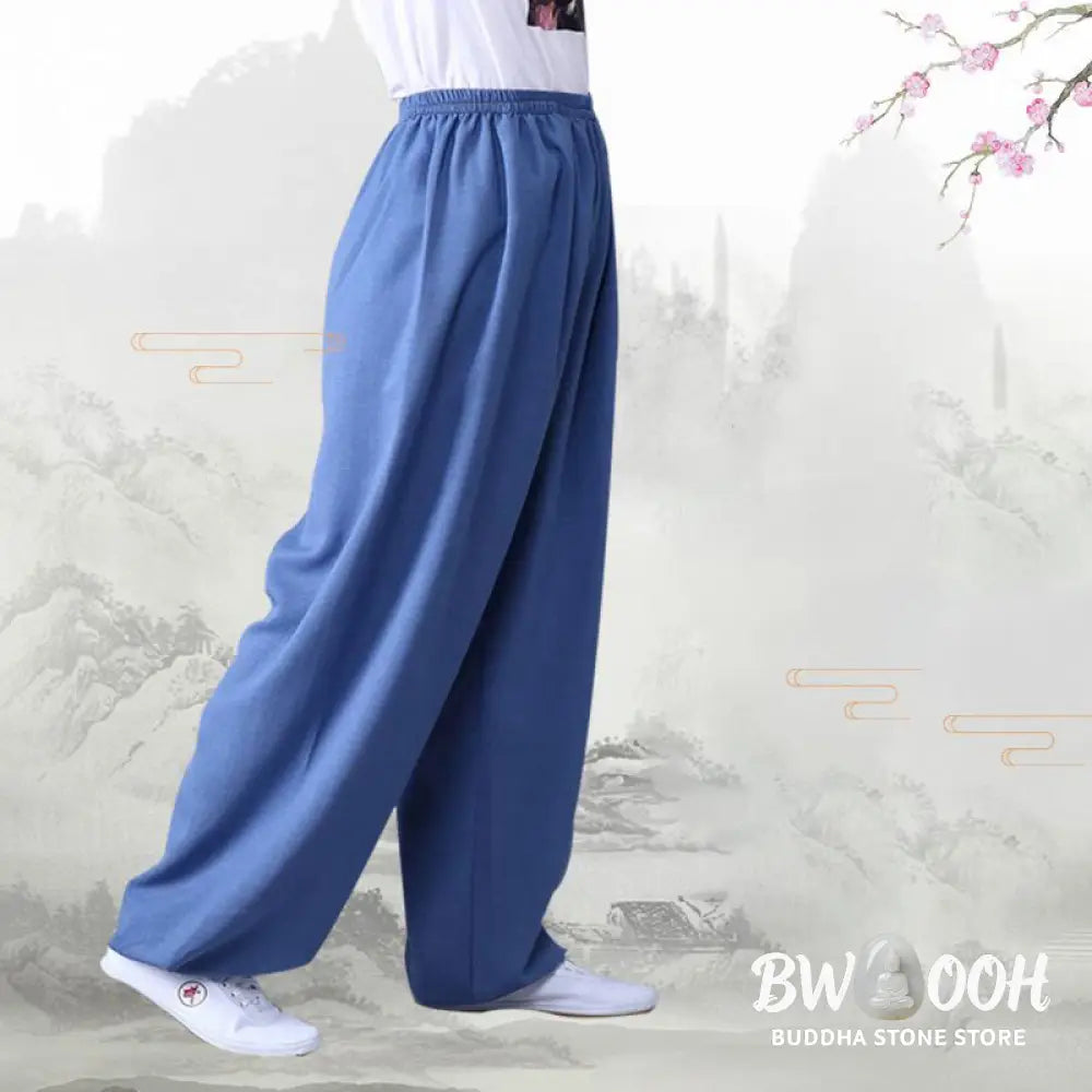 Buddha Stones Summer Elastic Waist Tai Chi Qigong Practice Cotton Linen Unisex Pants - Unisex Pants