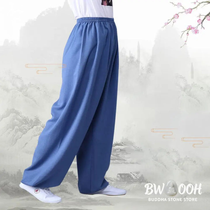 Buddha Stones Summer Elastic Waist Tai Chi Qigong Practice Cotton Linen Unisex Pants - Unisex Pants
