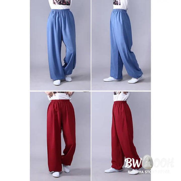 Buddha Stones Summer Elastic Waist Tai Chi Qigong Practice Cotton Linen Unisex Pants - Unisex Pants