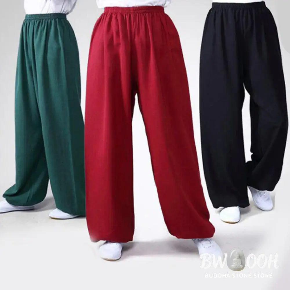 Buddha Stones Summer Elastic Waist Tai Chi Qigong Practice Cotton Linen Unisex Pants - Unisex Pants