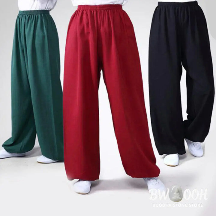 Buddha Stones Summer Elastic Waist Tai Chi Qigong Practice Cotton Linen Unisex Pants - Unisex Pants