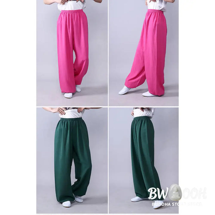 Buddha Stones Summer Elastic Waist Tai Chi Qigong Practice Cotton Linen Unisex Pants - Unisex Pants