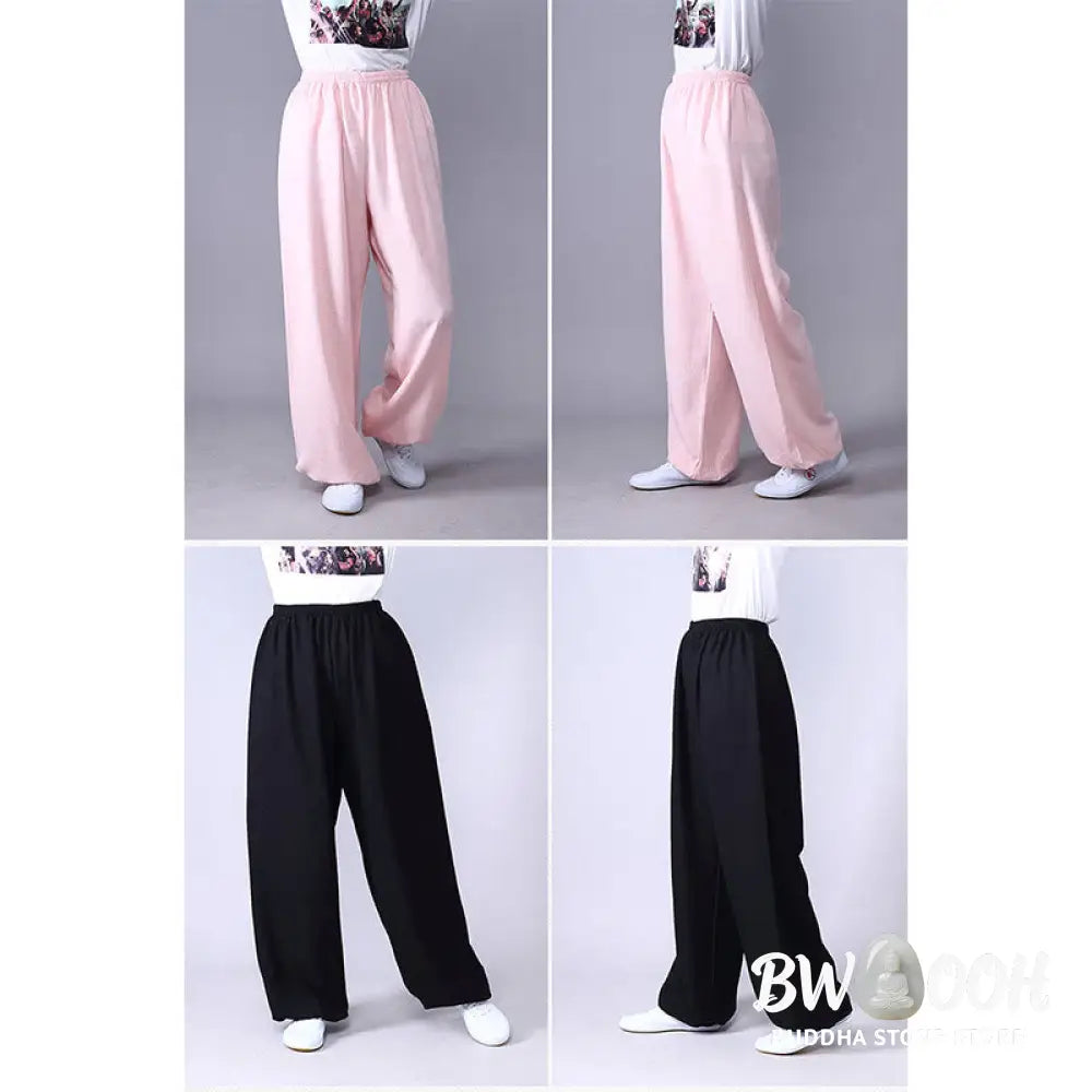 Buddha Stones Summer Elastic Waist Tai Chi Qigong Practice Cotton Linen Unisex Pants - Unisex Pants