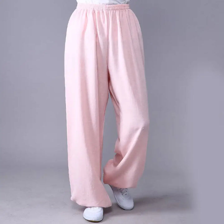 Buddha Stones Summer Elastic Waist Tai Chi Qigong Practice Cotton Linen Unisex Pants - LavenderBlush / XS-FIT FOR
