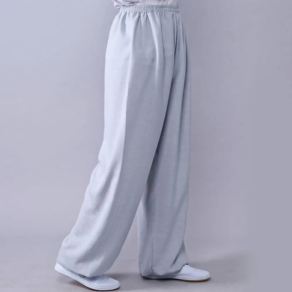 Buddha Stones Summer Elastic Waist Tai Chi Qigong Practice Cotton Linen Unisex Pants - LightGrey / XS-FIT FOR