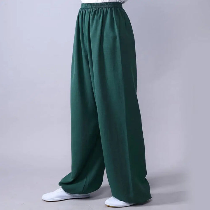 Buddha Stones Summer Elastic Waist Tai Chi Qigong Practice Cotton Linen Unisex Pants - LightSeaGreen / XS-FIT FOR