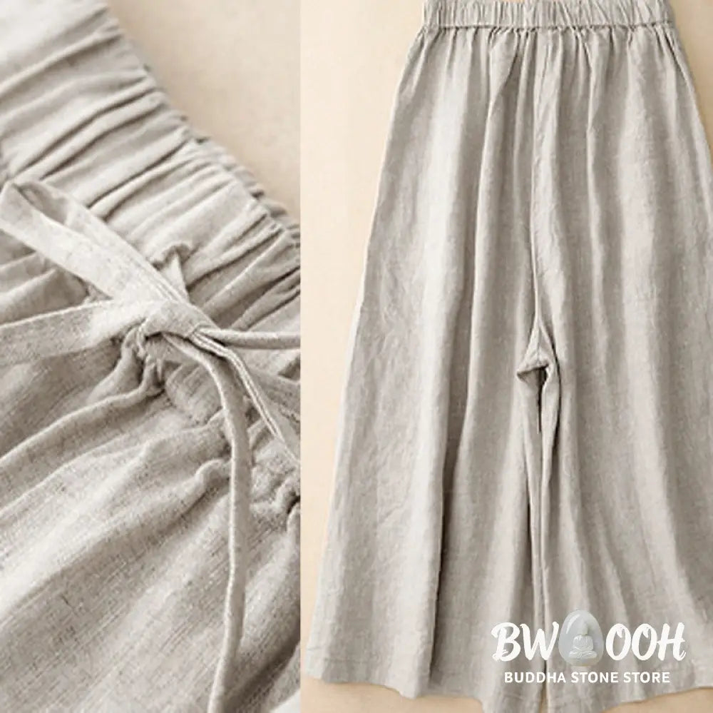 Buddha Stones Summer Elastic Waist Women’s Capri Cropped Wide Leg Pants With Pockets - Women’s Wide Leg Pants