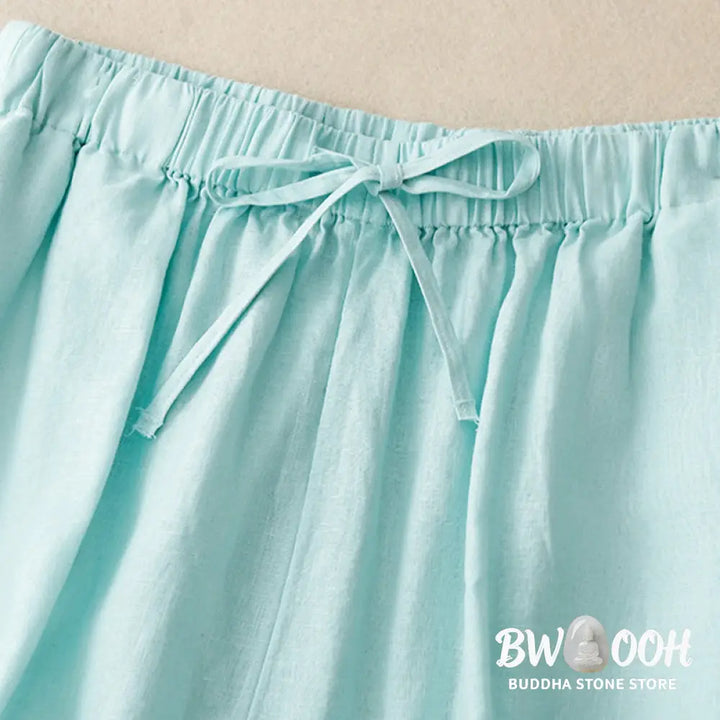 Buddha Stones Summer Elastic Waist Women’s Capri Cropped Wide Leg Pants With Pockets - Women’s Wide Leg Pants