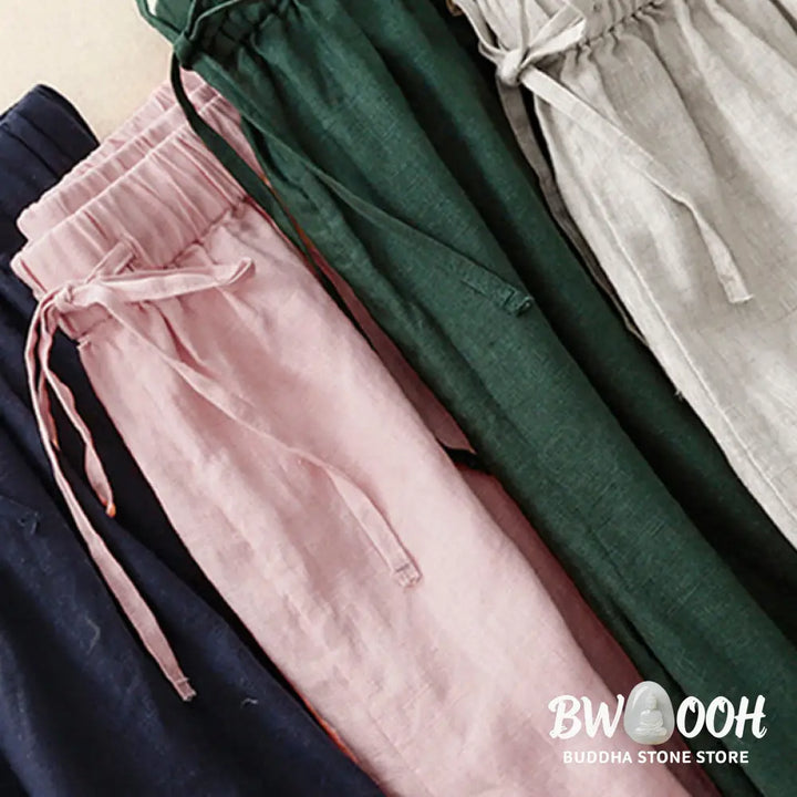 Buddha Stones Summer Elastic Waist Women’s Capri Cropped Wide Leg Pants With Pockets - Women’s Wide Leg Pants