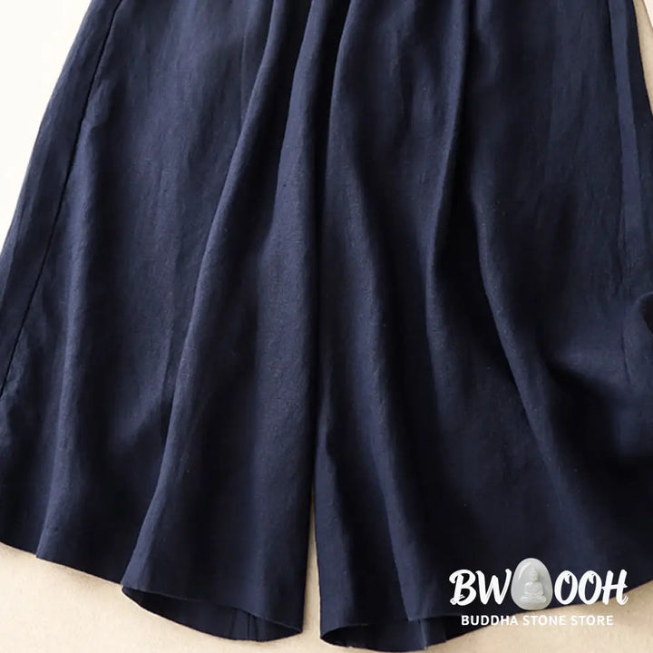 Buddha Stones Summer Elastic Waist Women’s Capri Cropped Wide Leg Pants With Pockets - Women’s Wide Leg Pants