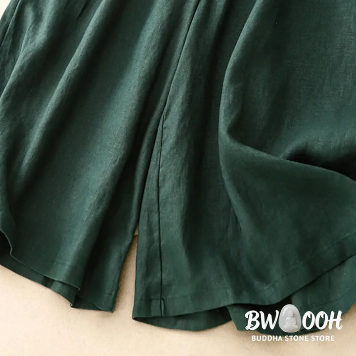 Buddha Stones Summer Elastic Waist Women’s Capri Cropped Wide Leg Pants With Pockets - Women’s Wide Leg Pants