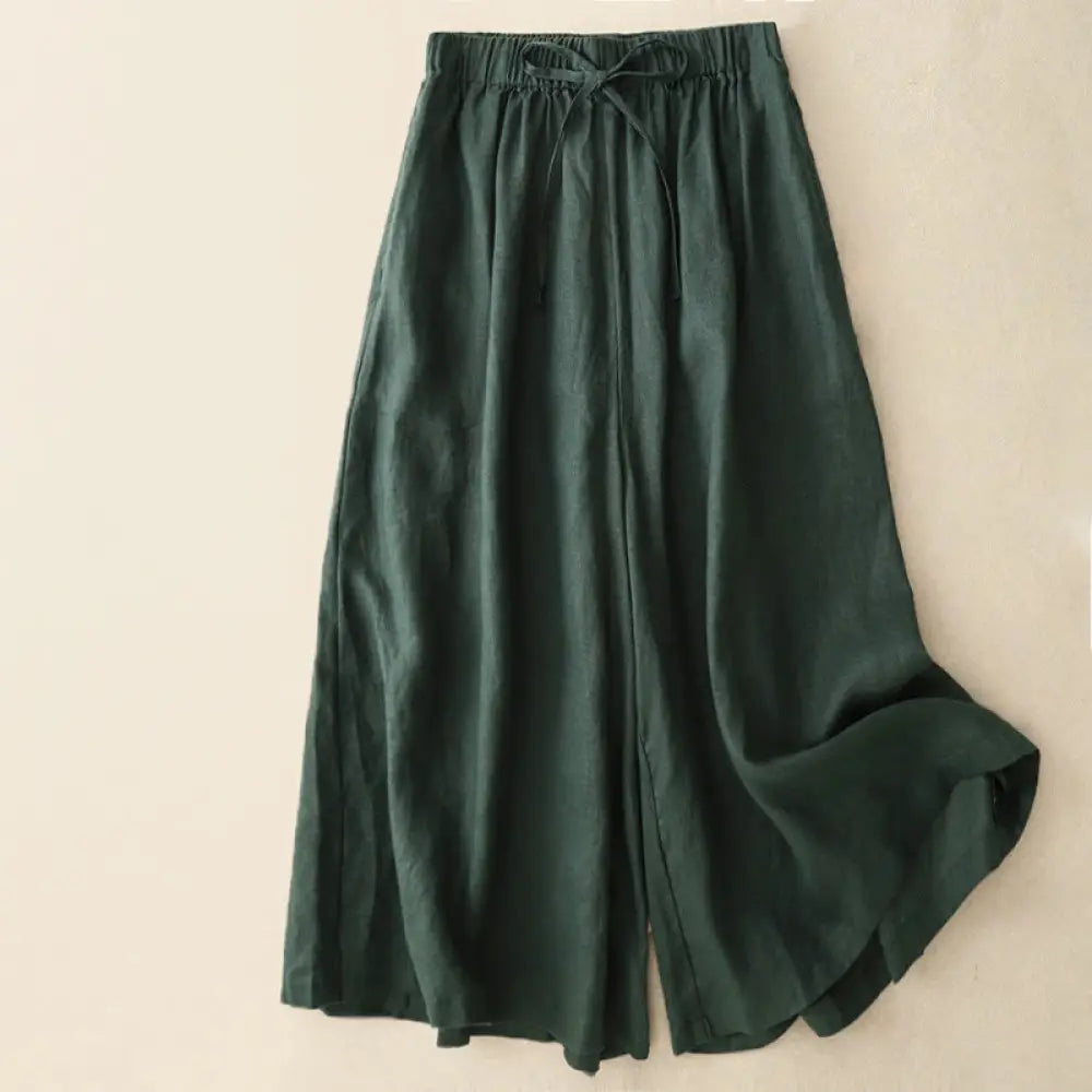 Buddha Stones Summer Elastic Waist Women’s Capri Cropped Wide Leg Pants With Pockets - SeaGreen / US4，UK/AU8，EU36 (M)