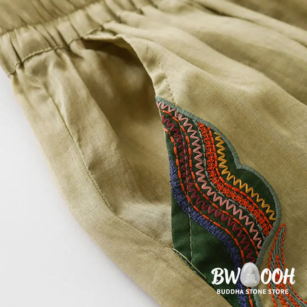 BWOOOH printed wide-leg yoga pants - Summer Embroidery Double Layer Cotton Li