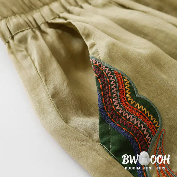 BWOOOH printed wide-leg yoga pants - Summer Embroidery Double Layer Cotton Li