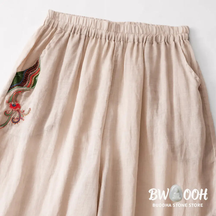 BWOOOH printed wide-leg yoga pants - Summer Embroidery Double Layer Cotton Li
