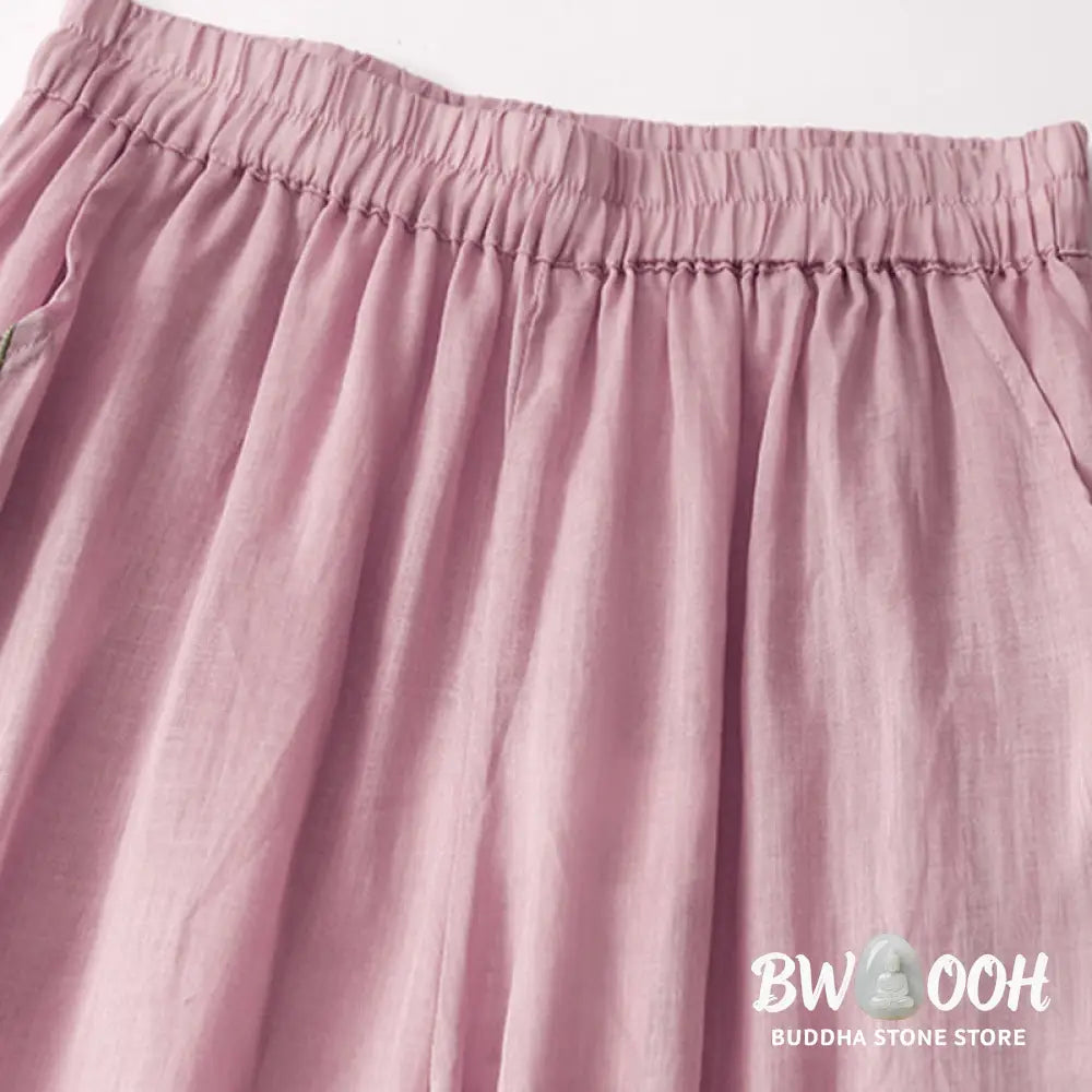 BWOOOH printed wide-leg yoga pants - Summer Embroidery Double Layer Cotton Li