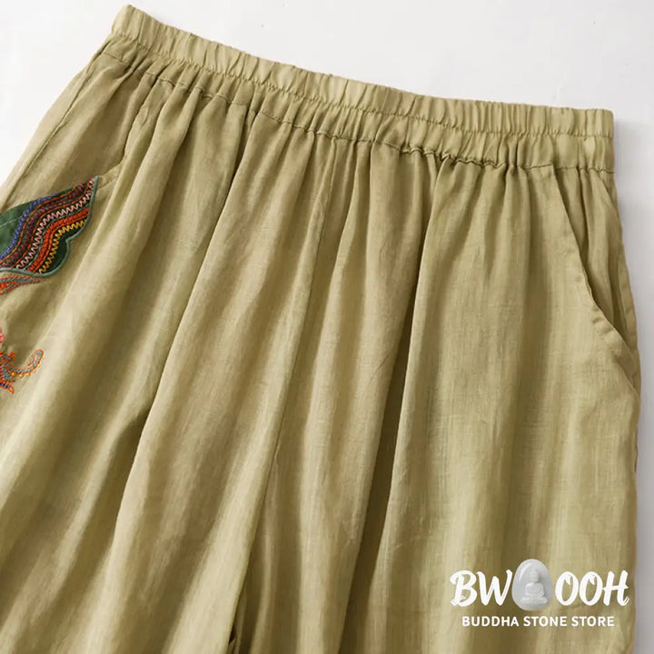 BWOOOH printed wide-leg yoga pants - Summer Embroidery Double Layer Cotton Li