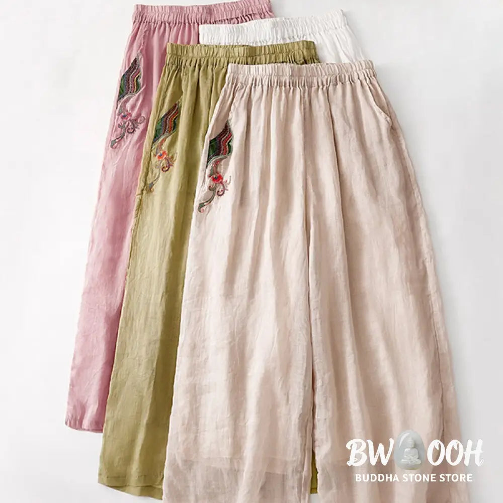 BWOOOH printed wide-leg yoga pants - Summer Embroidery Double Layer Cotton Li
