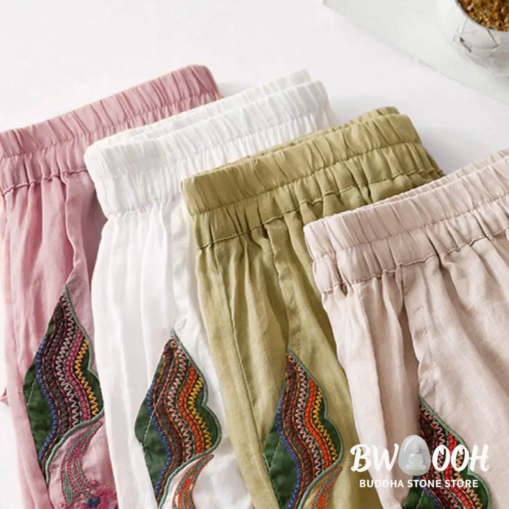 BWOOOH printed wide-leg yoga pants - Summer Embroidery Double Layer Cotton Li