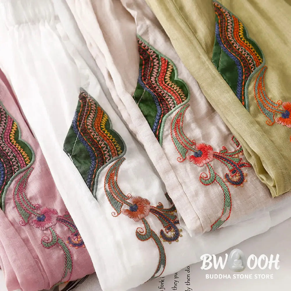 BWOOOH printed wide-leg yoga pants - Summer Embroidery Double Layer Cotton Li