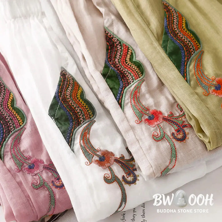 BWOOOH printed wide-leg yoga pants - Summer Embroidery Double Layer Cotton Li