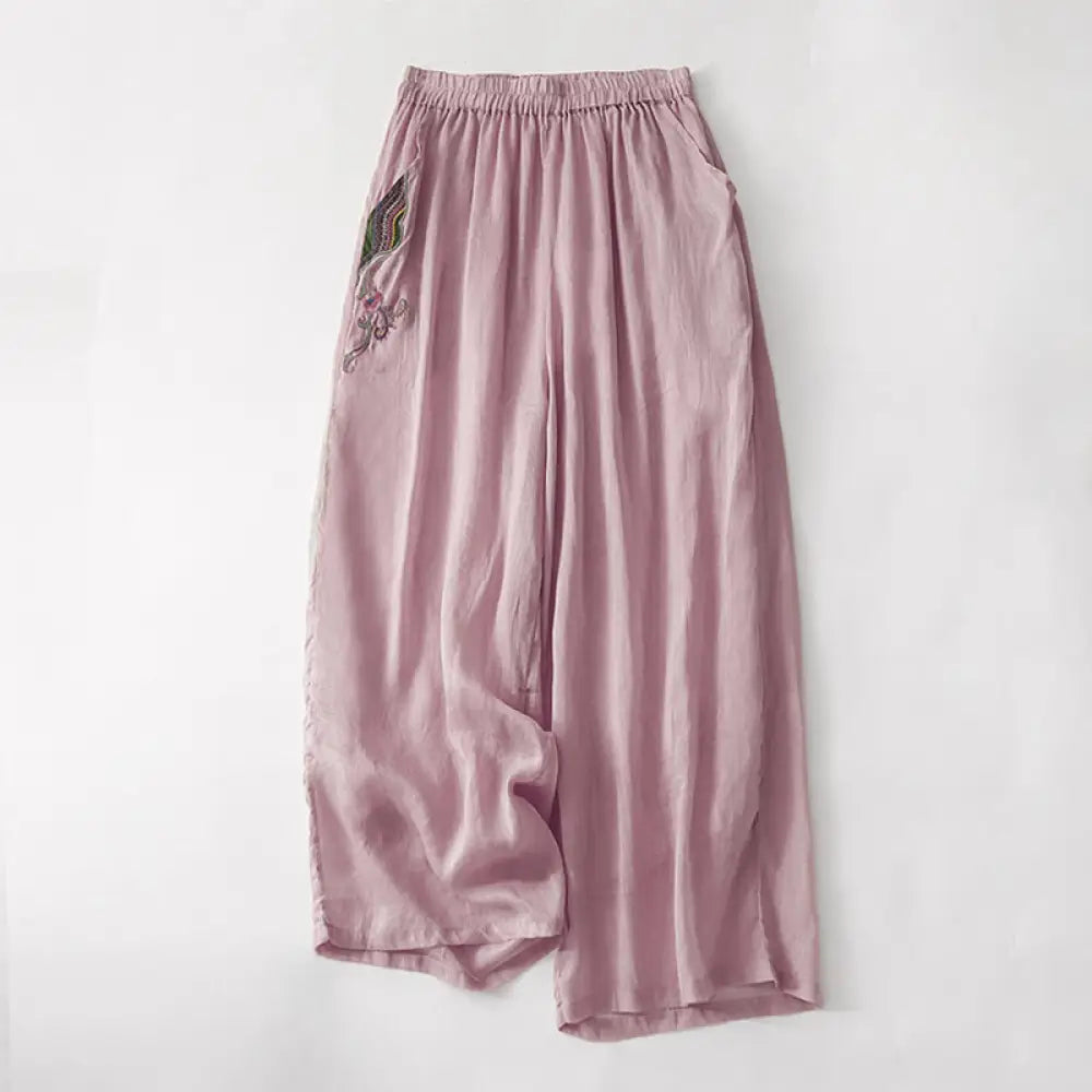 BWOOOH printed wide-leg yoga pants - Summer Embroidery Double Layer Cotton Li