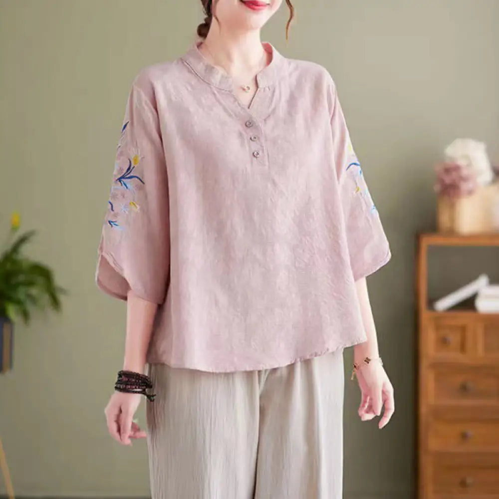 BWOOOH Summer Embroidery Flower Three Quarter Sleeve Desi