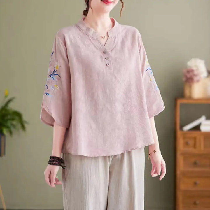 BWOOOH Summer Embroidery Flower Three Quarter Sleeve Desi