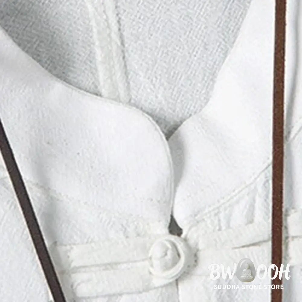 Buddha Stones Summer Frog-button Patchwork Half Sleeve Design Cotton Linen Men’s Shirt Jacket - Men’s Shirts